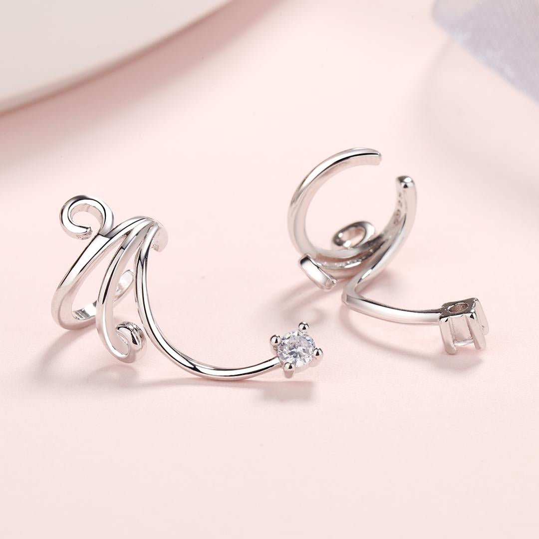 Sterling Silver Spiral Swirl Cuff Earring with Swarovski Crystal