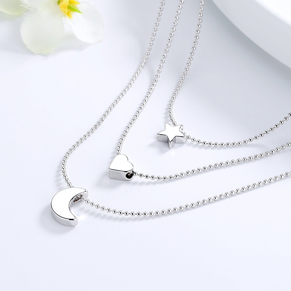 Sterling Silver and Yellow Gold Star Heart & Moon Necklace