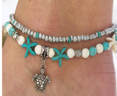 Turquoise Turtle  Two Row Anklets