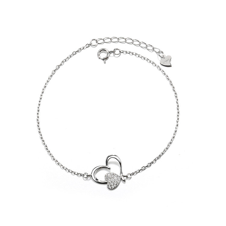 Sterling Silver Heart Anklet with Crystals
