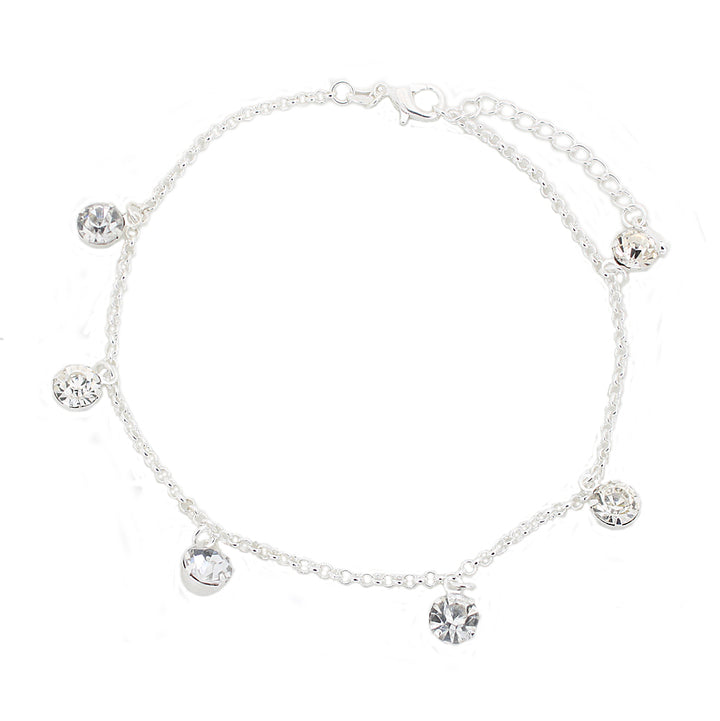 Link Anklet with Crystals in 14k White Gold
