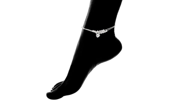 Ball and Heart Adjustable Anklet in 14k White Gold
