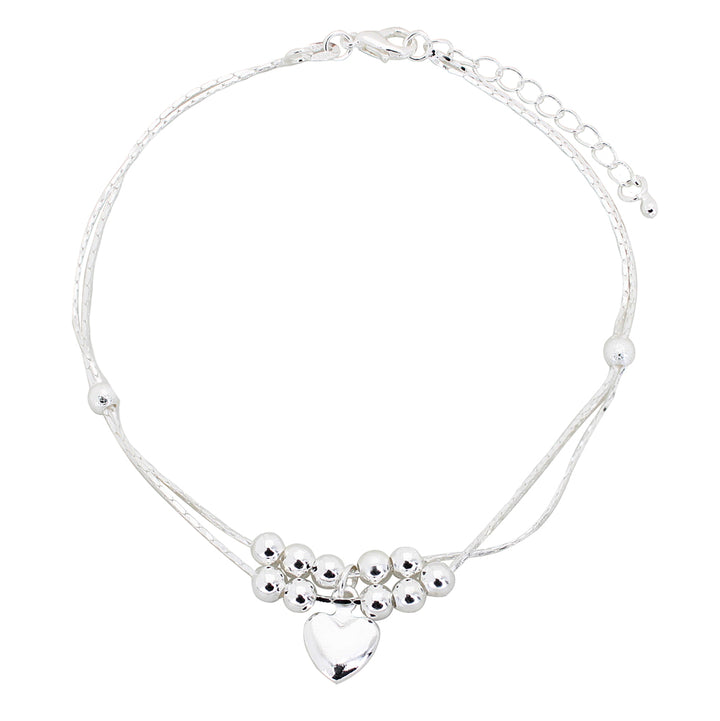 Ball and Heart Adjustable Anklet in 14k White Gold