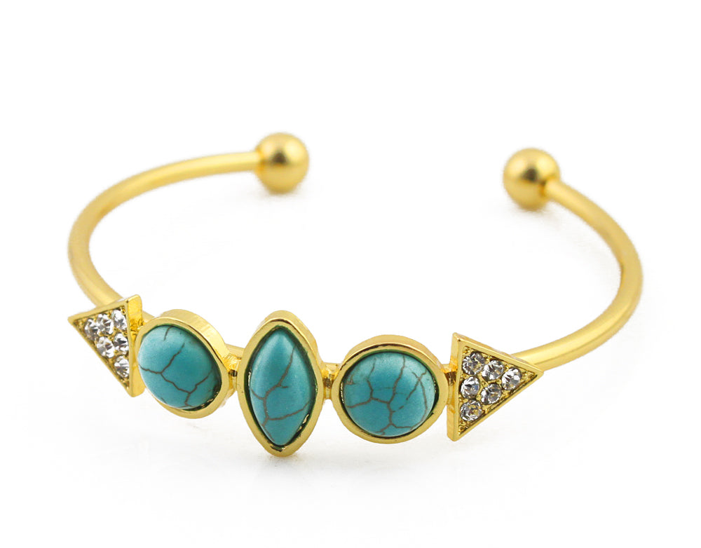 Genuine Turquoise Bangle Bracelet in 18K Gold