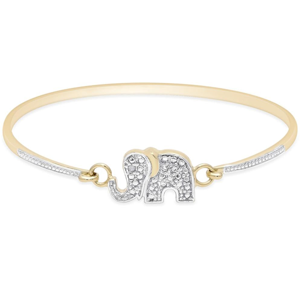 Cubic Zirconia & Gold-Plated Elephant Charm Bangle