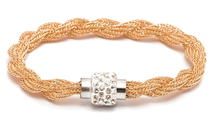 Genuine Crystal 14K Gold Mesh Bracelet