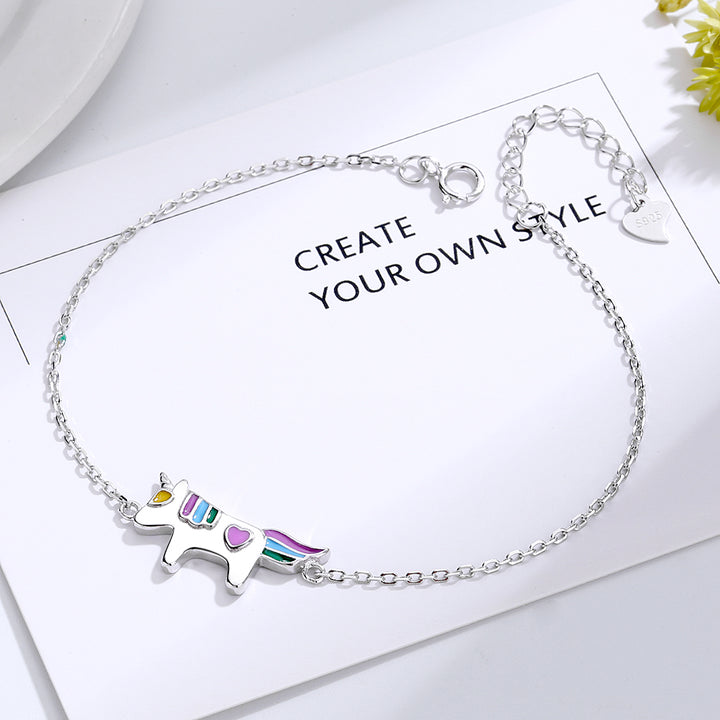 Sterling Silver Unicorn Charm Bracelet with Swarovski Crystal