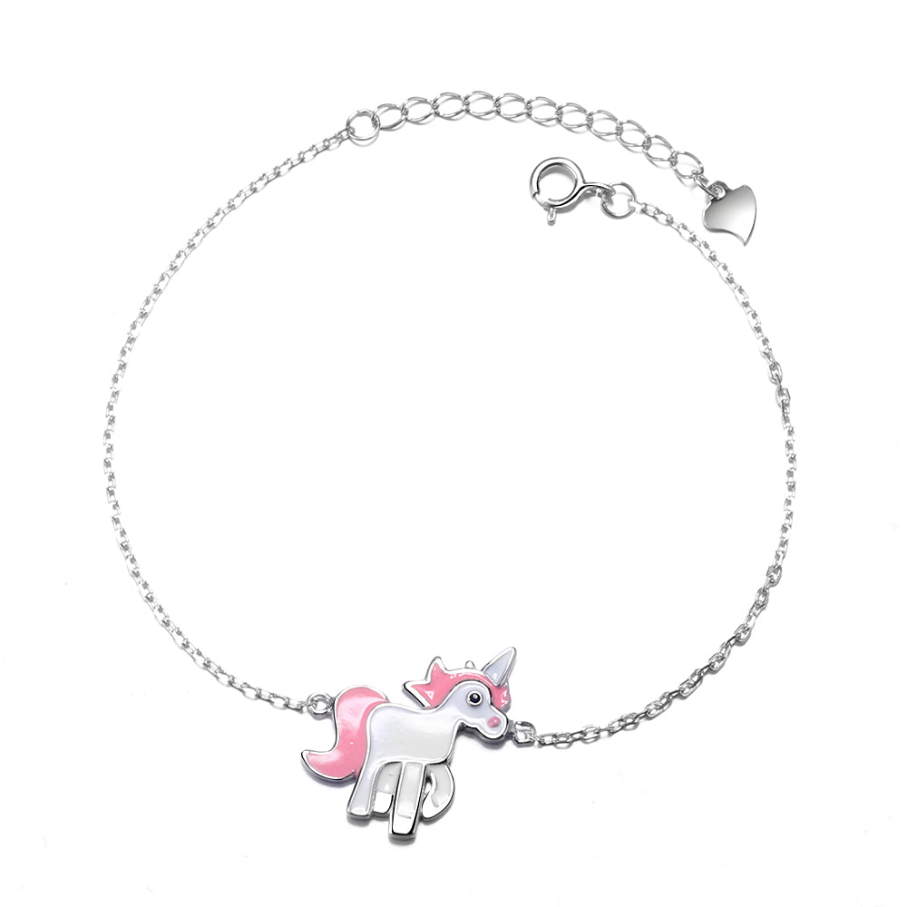 Sterling Silver and Pink Unicorn Bracelet