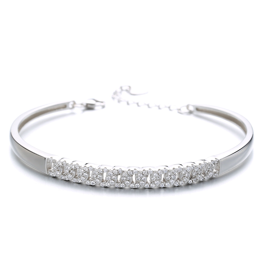 Swarovski Crystal Embedded Sterling Silver Adjustable Bangle Bracelet