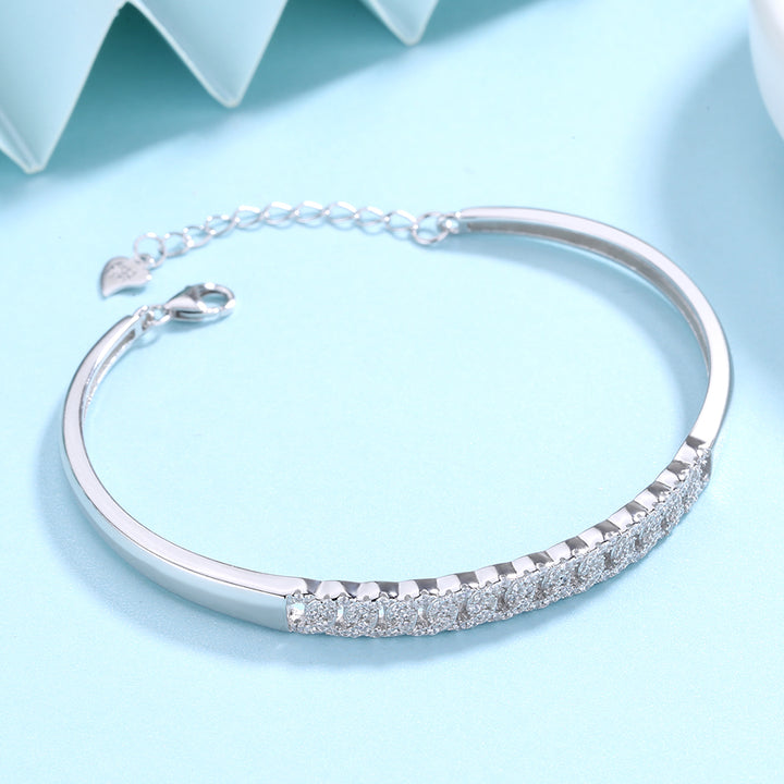 Swarovski Crystal Embedded Sterling Silver Adjustable Bangle Bracelet
