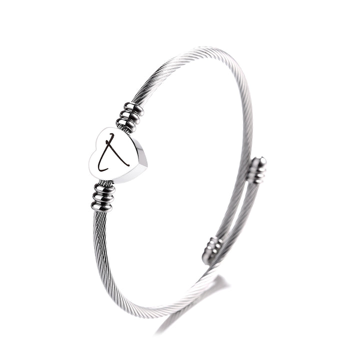 Twisted Steel Heart Cable Initial Bracelet