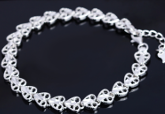 Sterling Silver Diamond Cut Heart Bracelet