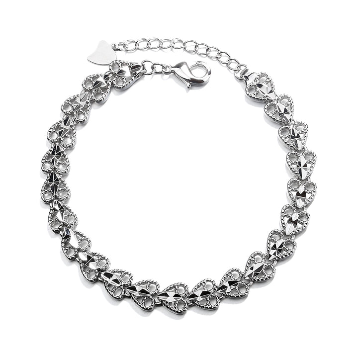 Sterling Silver Diamond Cut Heart Bracelet