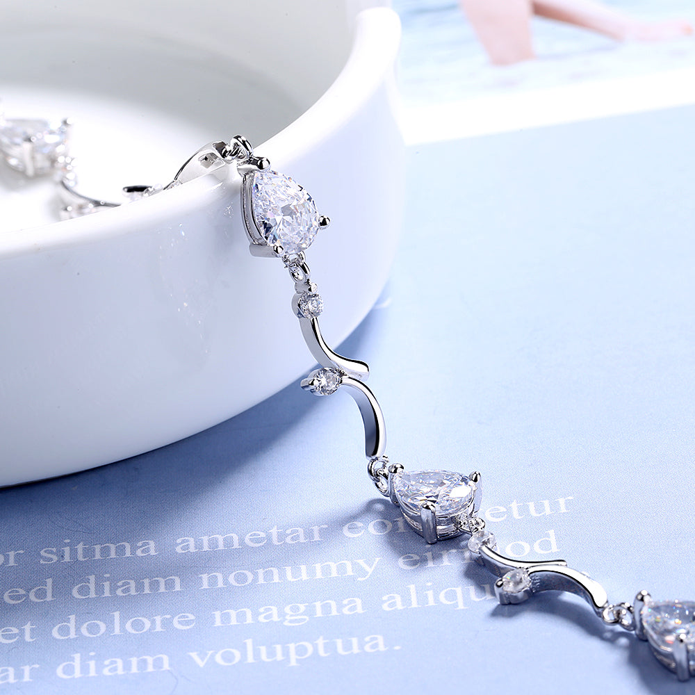 Swarovski Crystal Tear Drop Adjustable Bracelet in Sterling Silver