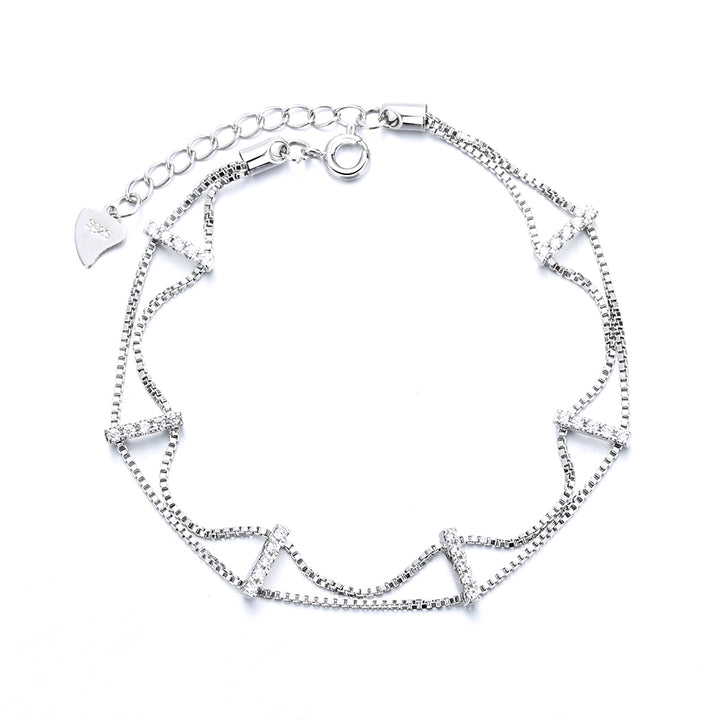Sterling Silver Double Layer Bracelet with Swarovski Crystals