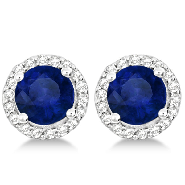 18K White Gold over Sterling Silver Sapphire Halo Earring