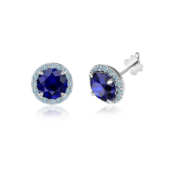 18K White Gold over Sterling Silver Sapphire Halo Earring