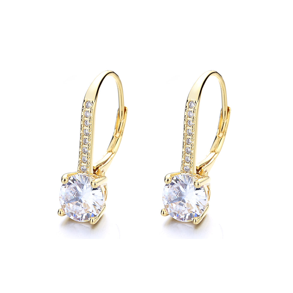 Studded Crystal Leverback Earring in 14K Gold