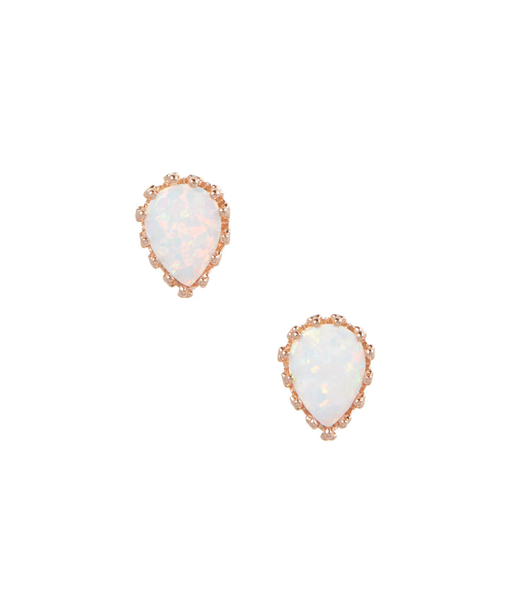 White Fiery Opal Rose Gold Crown Studs