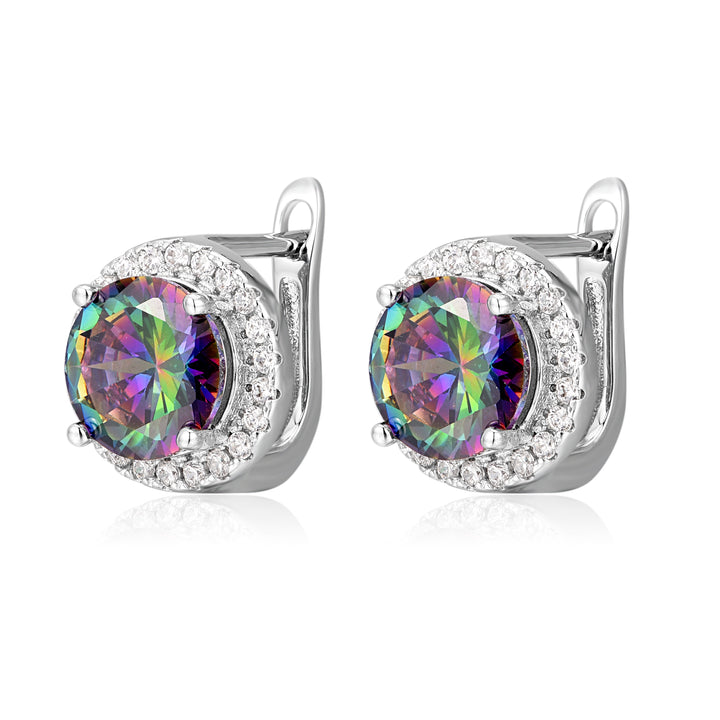 Genuine Mystical Rainbow Topaz Halo Earrings with Omega Backings