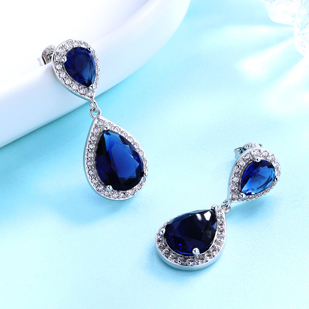 Sapphire Teardrop Drop & Dangle Swarovski Crystal Earrings