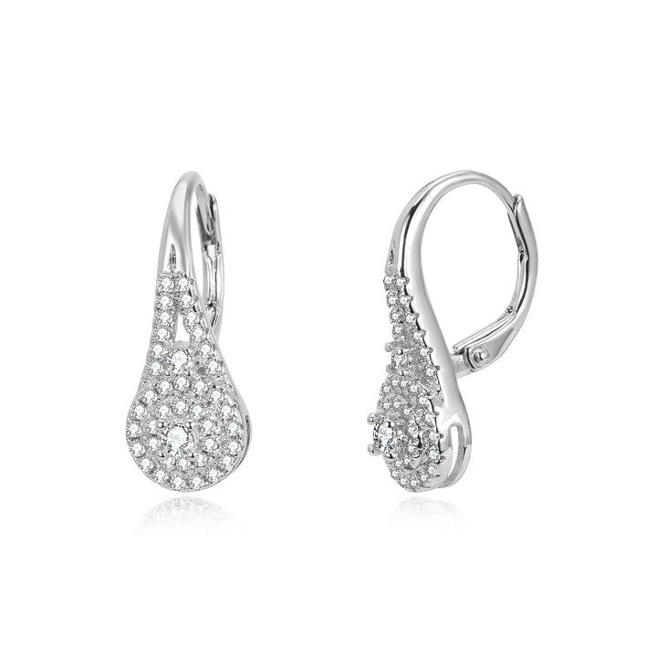 Studded Genuine Crystal Leverback Earring in 18K Rose or White Gold