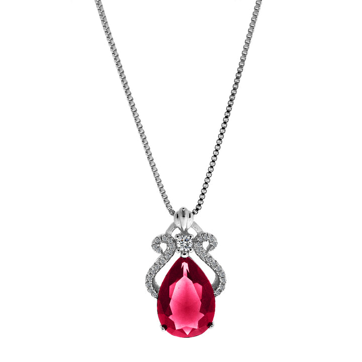 4.00 CTTW Ruby or Sapphire Crown Necklace in 14K White Gold