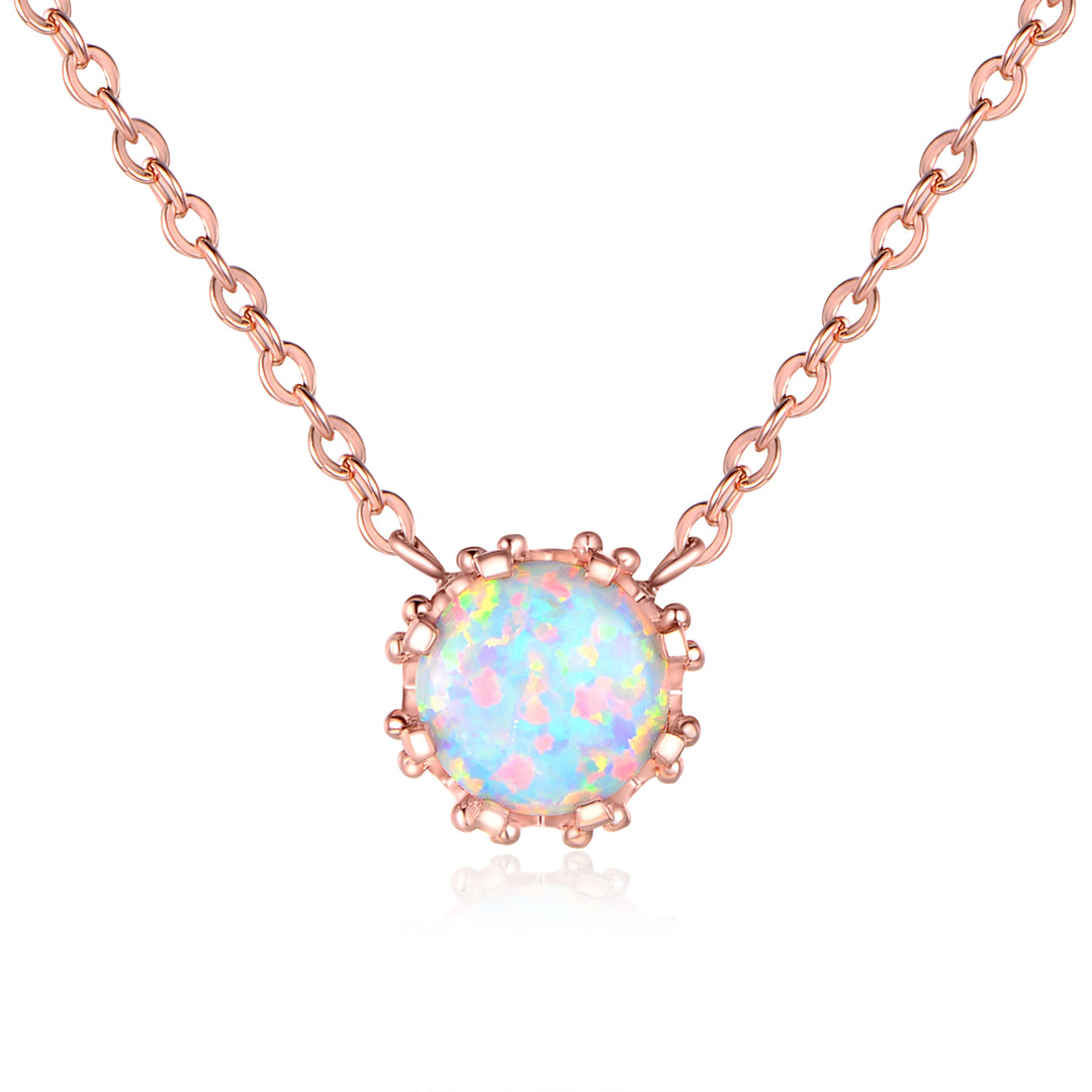 Crown White Opal Pendant Necklace in 18k Rose Gold