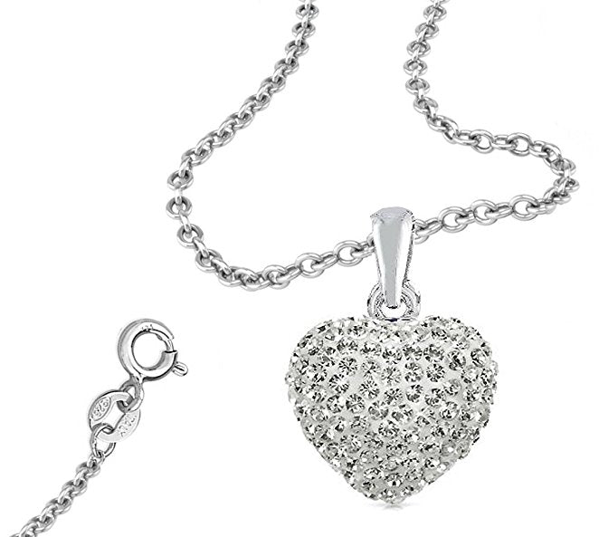 18k White Gold Crystal Heart Pendant Necklace