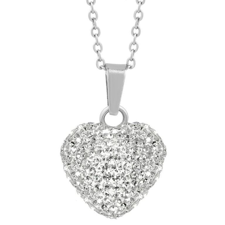 18k White Gold Crystal Heart Pendant Necklace