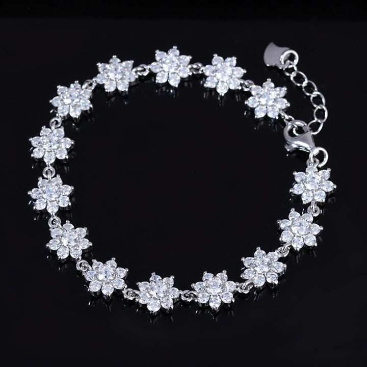 Genuine Crystal Sterling Silver Flower Bracelet