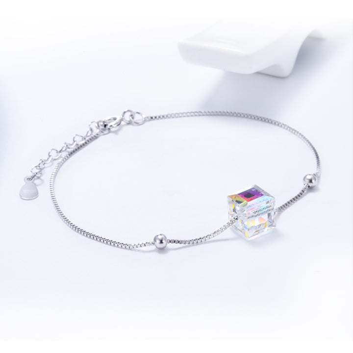 Sterling Silver Aurora Borealis Swarovski Crystal Cube Bracelet