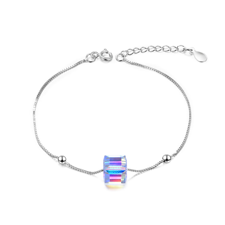 Sterling Silver Aurora Borealis Swarovski Crystal Cube Bracelet