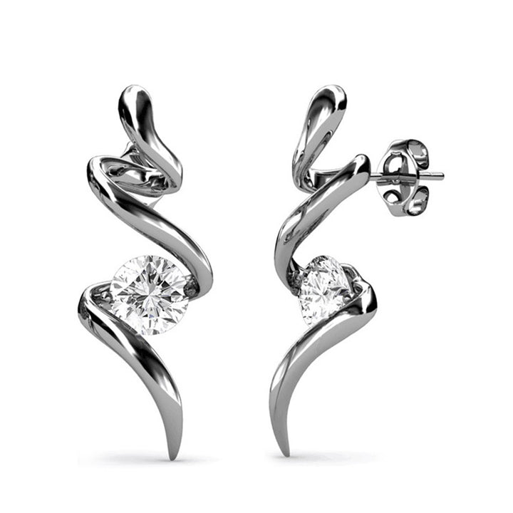 Swarovski Crystal Spiral Earrings in 18K White Gold
