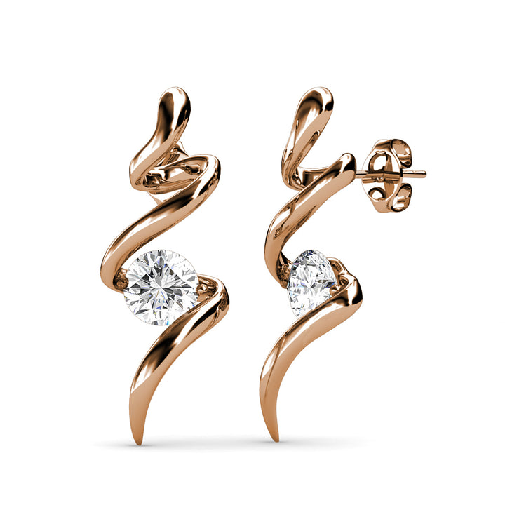 Swarovsky Crystal Spiral Earrings in 18K Rose Gold