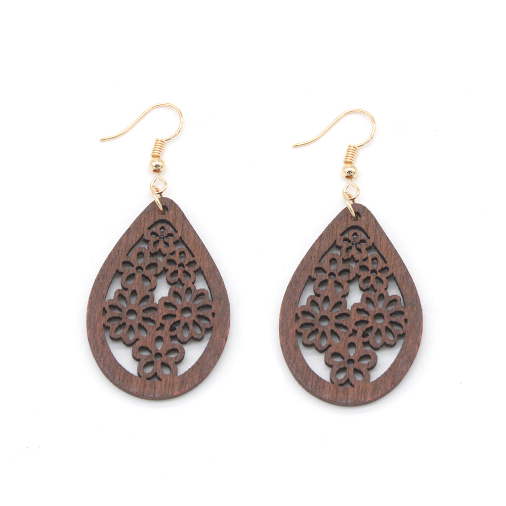 Wood Floral Cut-out Filigree Earring