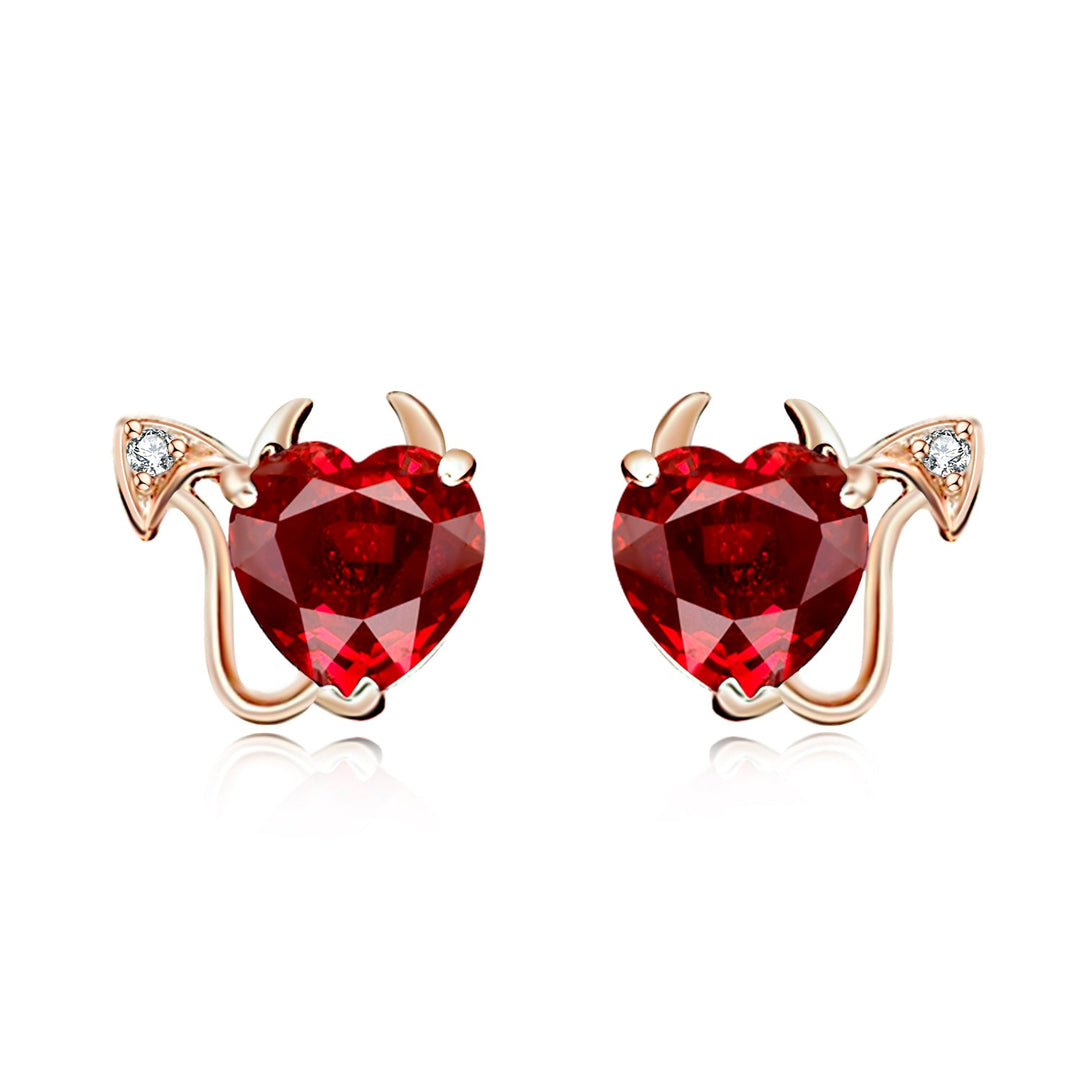 18K Gold and Ruby Stud Devil Earrings