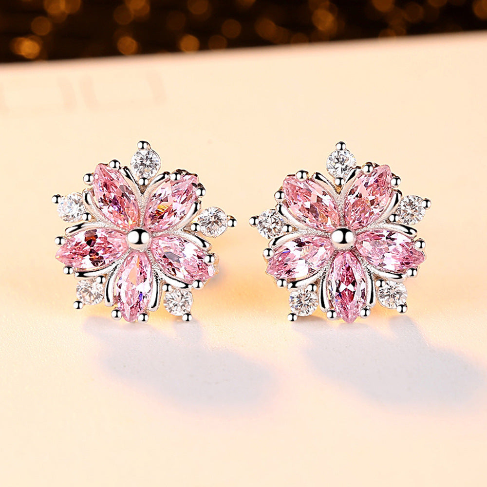 14K White Gold Pink Sapphire Flower Earrings