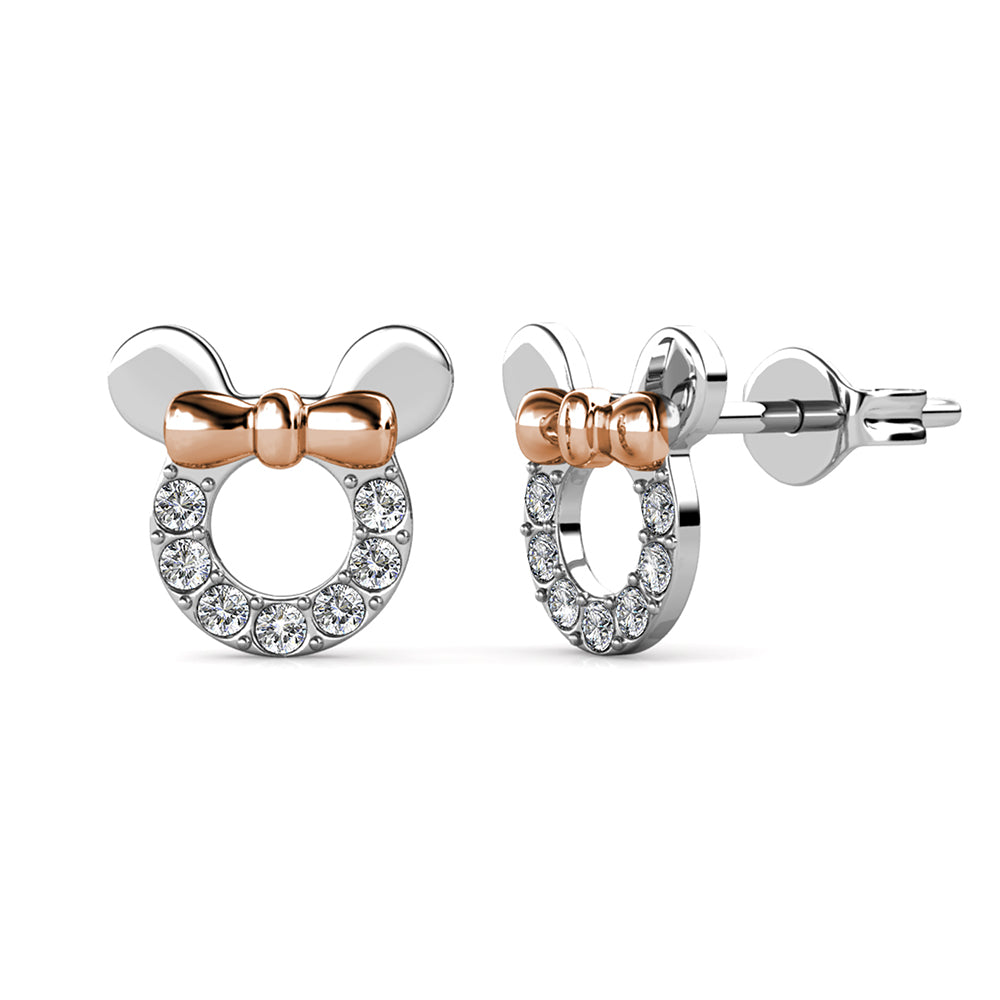Swarovski Crystal Mouse Ears Earring Studs with Rose Gold Bow
