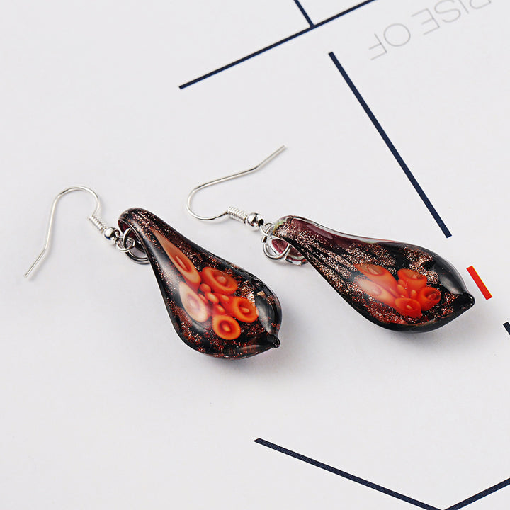 Genuine Murano Glass Red Dangle Earrings