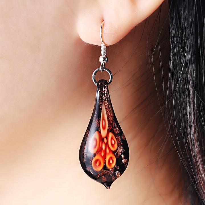 Genuine Murano Glass Red Dangle Earrings