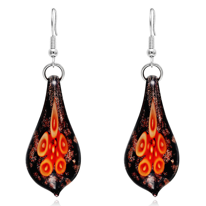 Genuine Murano Glass Red Dangle Earrings