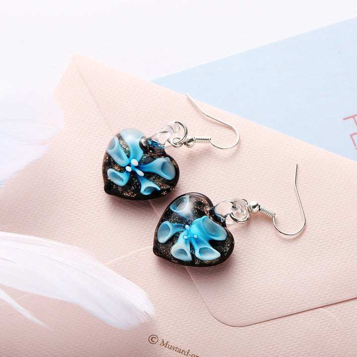 Murano Glass Blue Heart Earrings