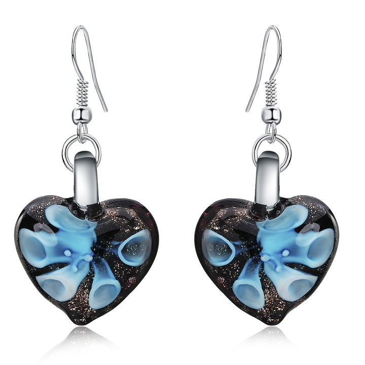 Murano Glass Blue Heart Earrings