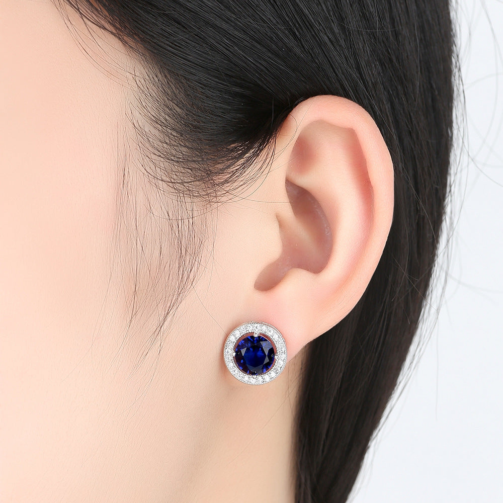 Blue Crystal Halo Stud Earrings