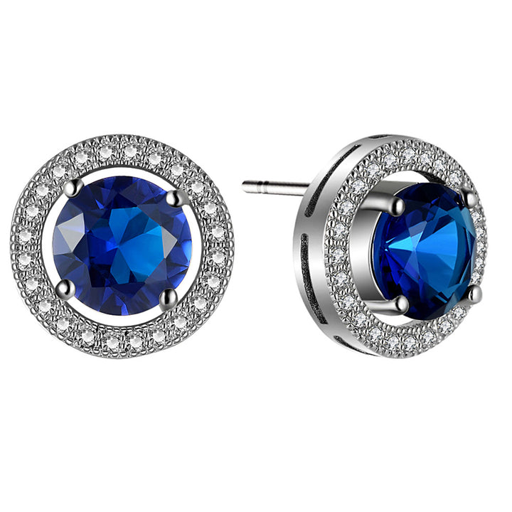 Blue Crystal Halo Stud Earrings