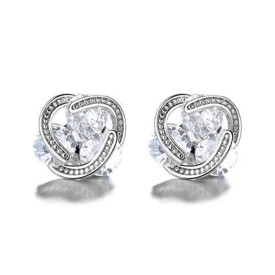 Amy and Annette Sterling Silver Crystal Heart Stud Earrings