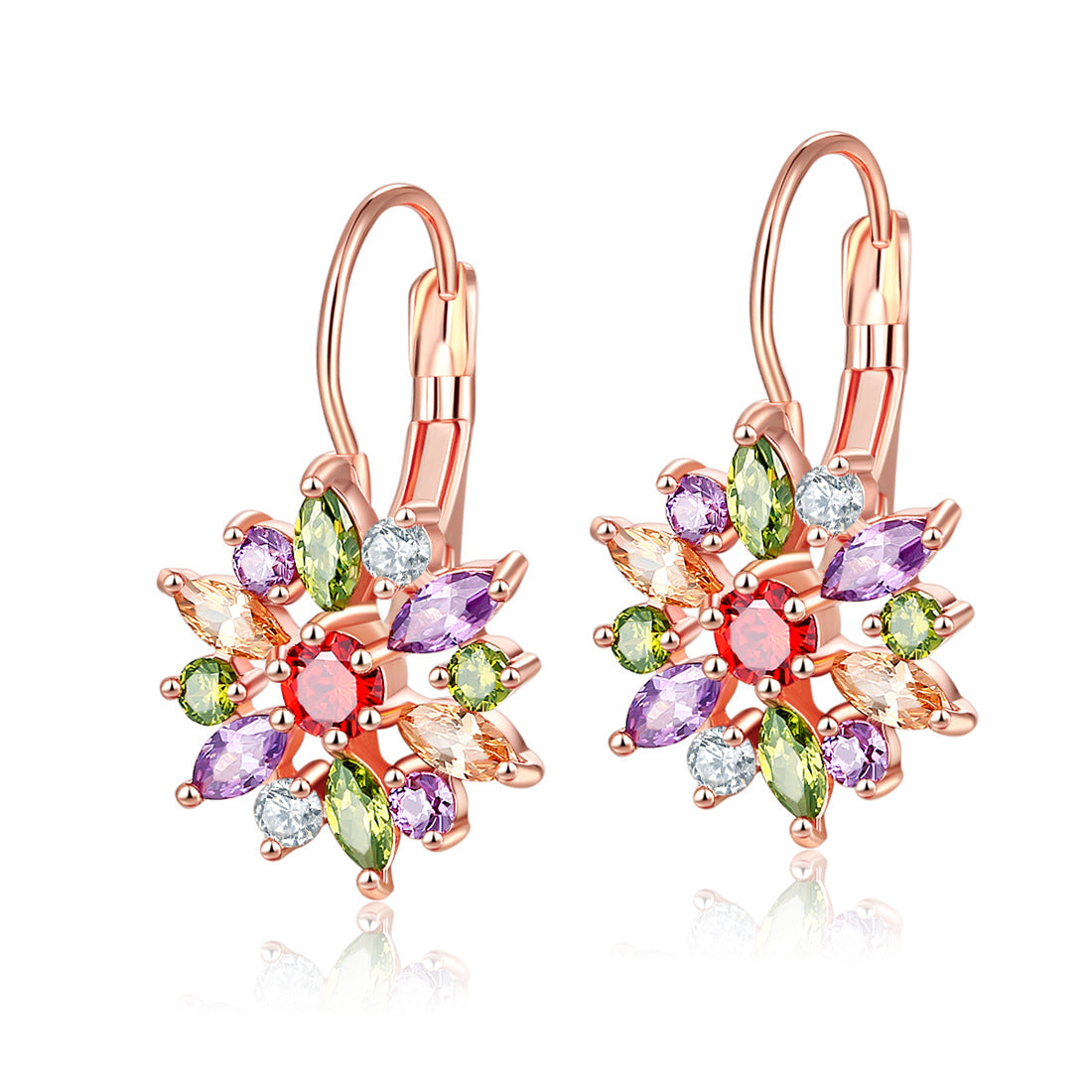 Crystal Flower Lever-back Earring in 18K White Gold – Amy