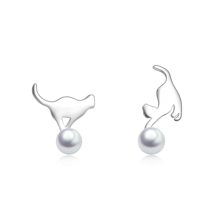 Sterling Silver Cultured Pearl Cat Earrings