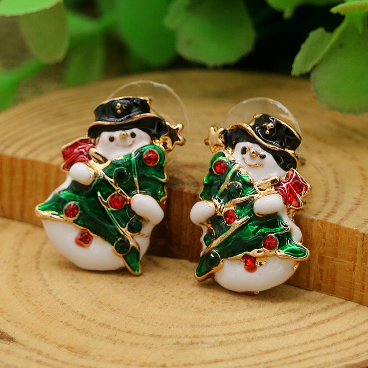 Christmas Snowman Studs in 14K Gold